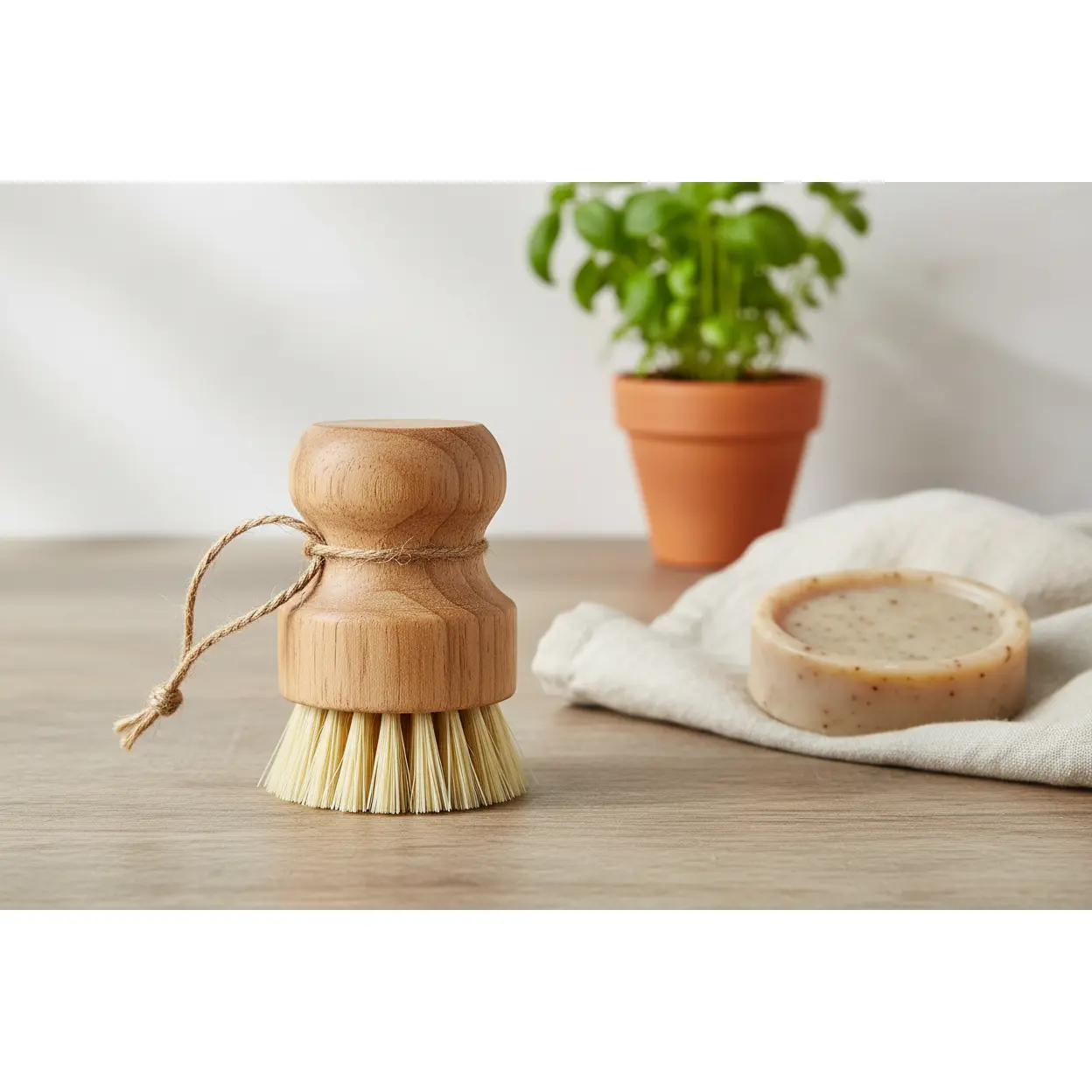 Bamboo Handle Mini Sisal Scrub Brush, Comfortable Home Cleaning Tool for Kitchen Use