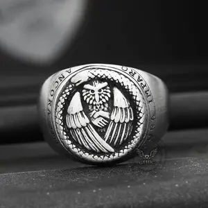 GTHIC Unisex Owl And Ouroboros Stainless Steel Ring Norse Mythology Animal Jewelry for Daily Wear
