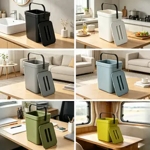 CM Rabbit  No Drill Wall Hanging Trash Can with Lid, Dual Use Kitchen Countertop Waste Bin with Portable Handle