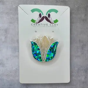 Teal Glitter Tulip Ring