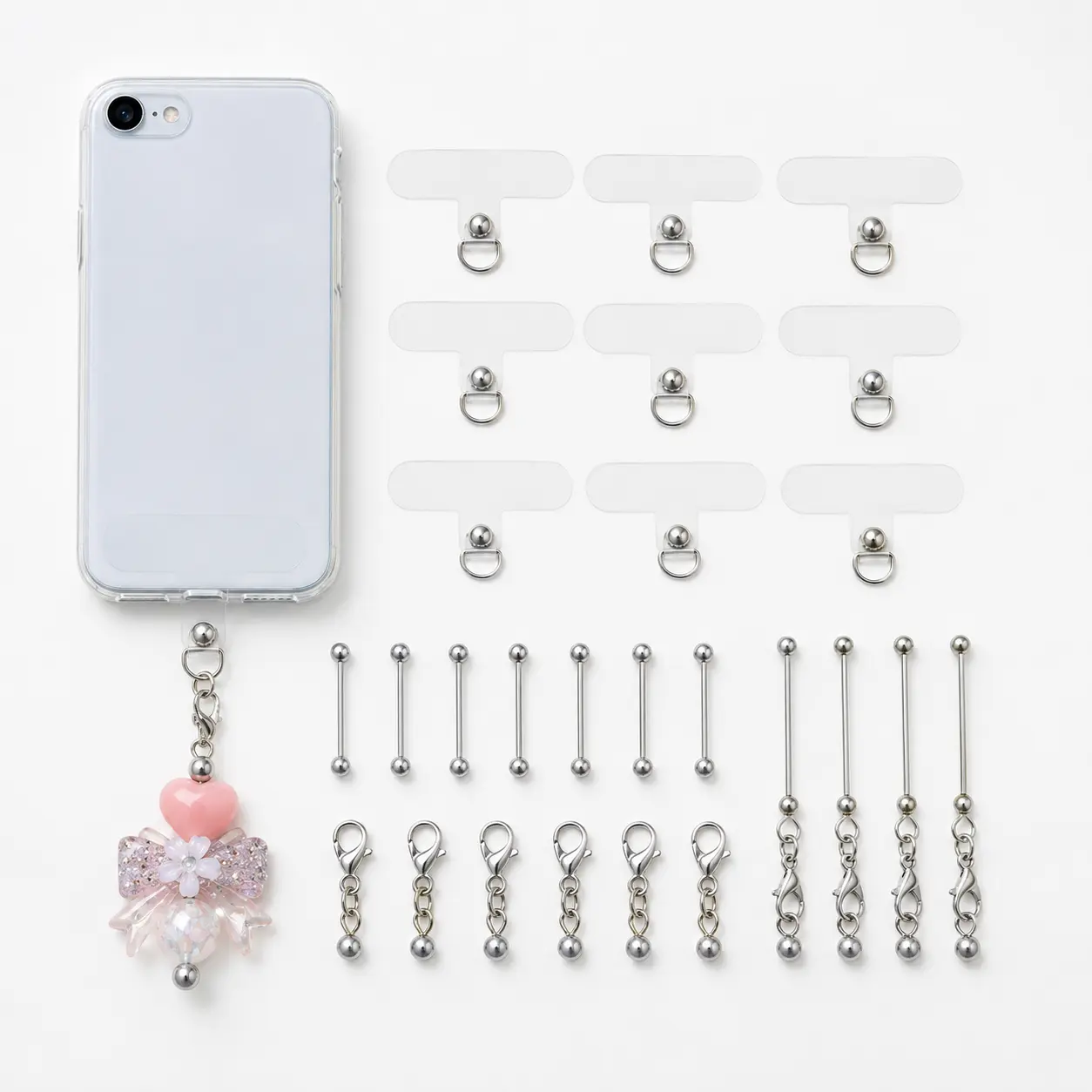 BEADIOLOGY 40pcs Silver Beadable Mobile Phone Case Holders & Keychain Set, DIY Craft Cellphone Fashion Accessories, 40Pcs Set