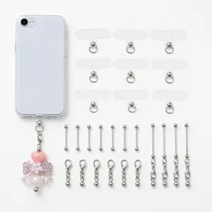 40pcs Silver Mobile Phone Case Holders Beadable Keychain Set Suitable for DIY Craft Cellphone Accessories