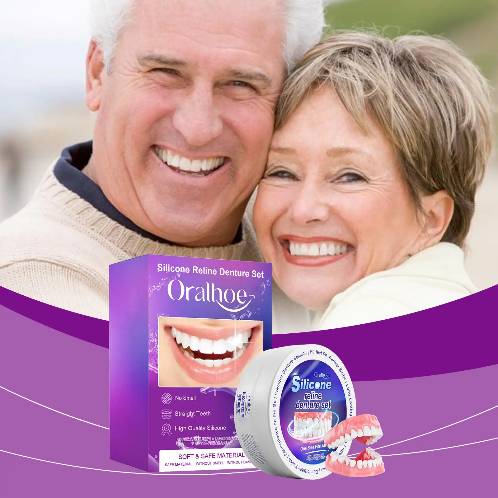 Oralhoe Denture Retouching Set, Beauty Retouching Teeth Interdental Natural Smile Comfortable Cosmetic Dentures