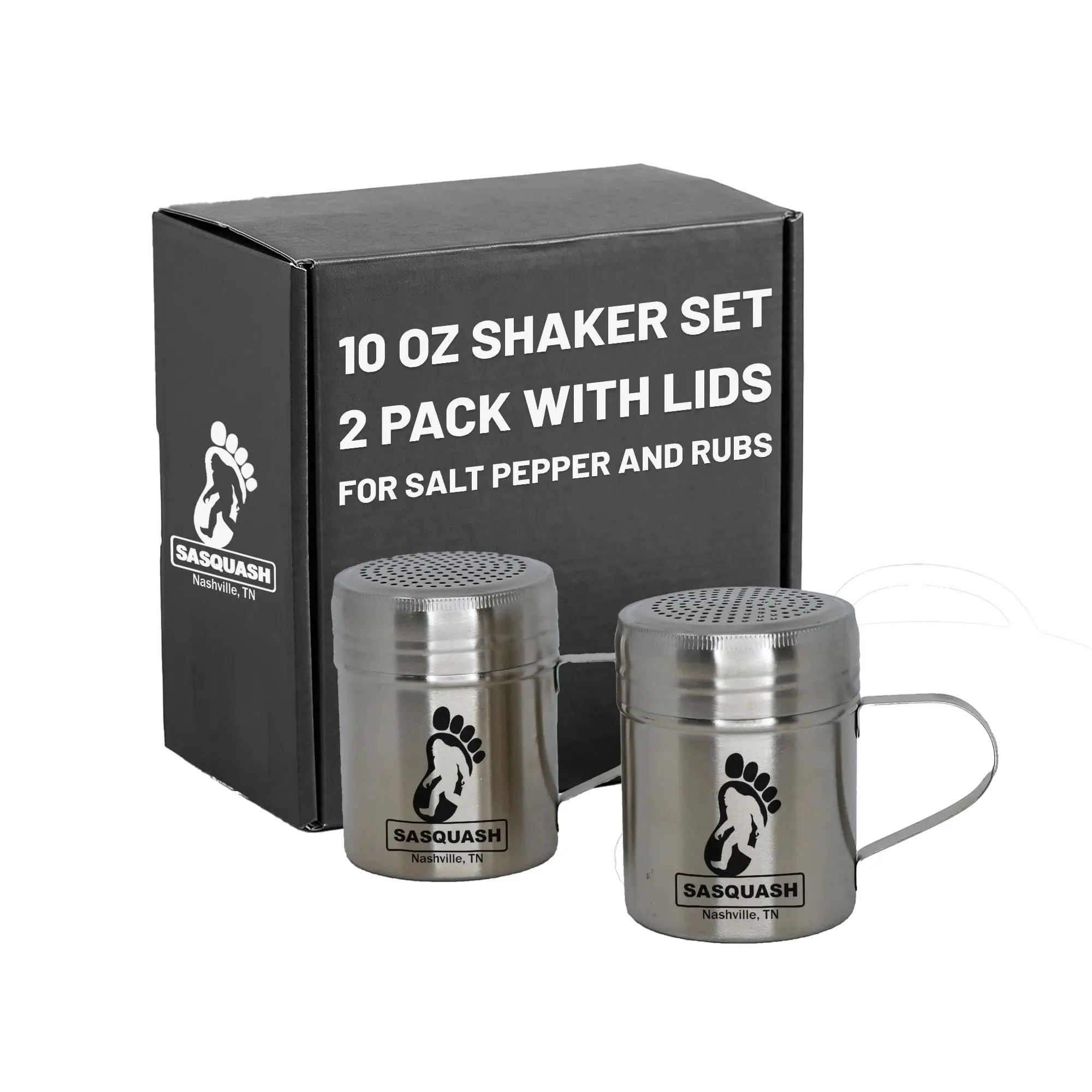 Sasquash Spice Shaker, Stainless Steel, Seasoning Shakers, 10 oz 2 Pack