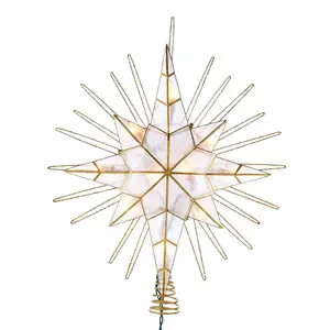 Kurt Adler 10-Light LED Capiz Glittered Bethlehem Star Tree Topper, Gold, 14"
