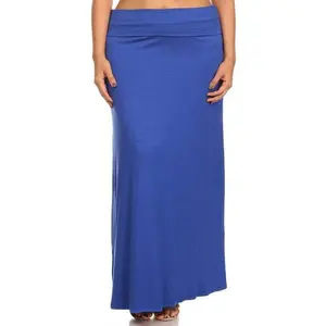 Plus size Solid high waisted a-line maxi skirt Fabric Fit
