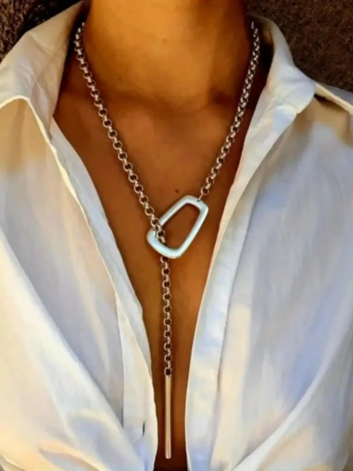 Women's Vintage Boho Style Long Bar Pendant Necklace, Fashion Necklace, 925 Silver Color Plated Copper Chain, Adjustable Lariat Collarbone, Versatile Collarbone Chain, Christmas Gift, Statement Necklace, Decorative Necklace, Adjustable Length Necklace