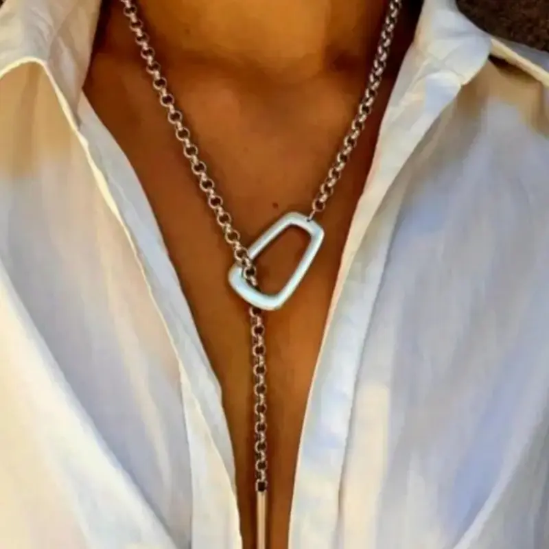 Women's Vintage Boho Style Long Bar Pendant Necklace, 925 Silver Color Plated Copper Chain, Adjustable Lariat Collarbone, Versatile Collarbone Chain, Christmas Gift, Statement Necklace, Decorative Necklace, Adjustable Length Necklace, Accessory Necklace