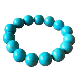 Blue Turquoise Bracelets Turquoise Beaded Bracelet Natural Healing Crystal Bracelet for Women Men 14mm 16mm Round Beaded Bracelet Elastic Adjustable Size Gemstone Bead Bracelet