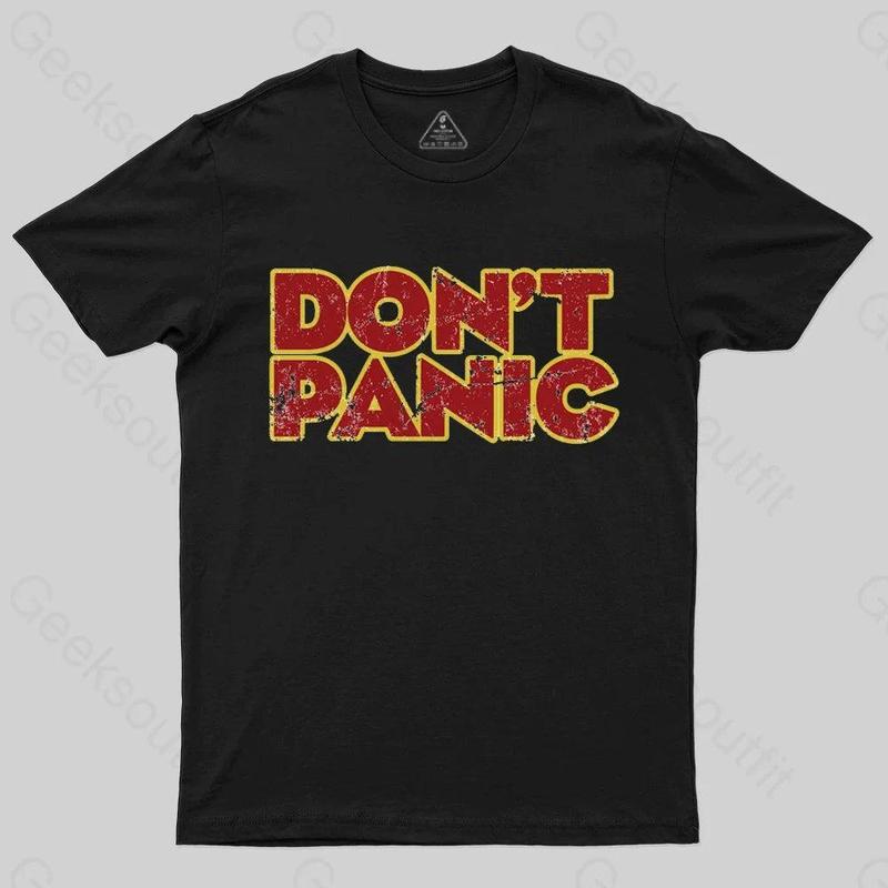 GEEKSOUTFIT Men's Don't Panic Slogan Crewneck Short-Sleeve Casual Streetwear Tshirt, Menswear Graphic Slogan T-Shirt with Don't Panic Message