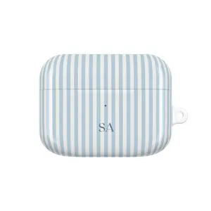 Personalized Blue Phone Case Custom Monogram AirPods Case, Aesthetic Striped Airpods Case, Summer Coastal Airpods Case Preppy, Air pod Blue Beachy