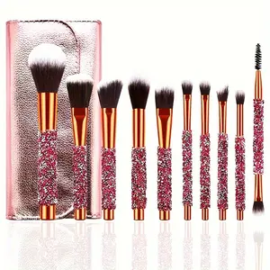 Pink Luxury Limited Edition Handcrafted Diamond Makeup Brush Set for Women, 10-Piece, Ideal for Beginners, Create Multiple Looks Easily, Perfect for Halloween, Christmas, Mother’s Day, Labor Day, and Thanksgiving Gifts