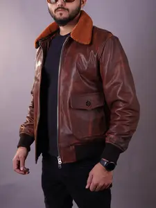 Fanzilla Jackets- Handmade Men's Aviator Flight A-2 American Forces G1 Brown Bomber Leather Jacket
