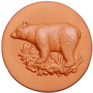 377 Black Bear Rycraft 2" round Cookie Stamp with handle and glaze, for decorating cookies, chocolate, fondant as well as paper and clay crafts. Handmade in the USA since 1968.