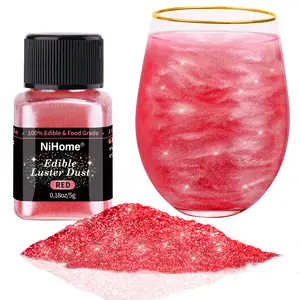 Red NiHome Edible Food-Grade Glimmer Powder Glitter Luster Dust Metallic Food Decorating Sprinkle Glimmery Dust for Drink Wine Beverage Cake Candy Dessert Bakery Restaurant Vegan