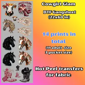 G5 Cowgirl Glam Faux Rhinestone DTF Gang Sheet