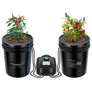 VIVOSUN DWC Hydroponics Grow System with Top Drip Kit, 5-Gallon Deep Water Culture, Recirculating Drip Garden System with Multi-Purpose Air Hose, Air Pump, and Air Stone (2 Buckets + Top Drip Kit)