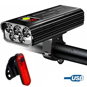 VASTFIRE Bicycle Headlight 5 T6 LED 300-500m Beam USB-C Rechargeable 4000mAh Power Bank & 5 LED USB Rechargeable 240° Taillight IPX5 Waterproof Bike Light Set for Mountain Road Cycling Holiday Gifts