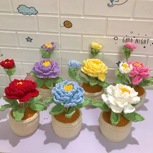 2026 Crochet Flower Artificial, Crochet Flower Artificial, Crochet Peony Flower Pot: Handmade Cottage core Desk Decor, Gift Plant Desk Decor, Orchid in a Pot, Flower Gift for Wife/Mom/Friends, Home Decor