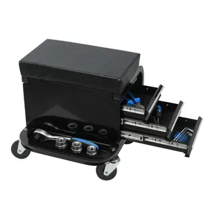 Rolling Tool Chest/Tool Box with 3 Drawers and Wheels, Padded Mechanic Stool Creeper Seat, Black