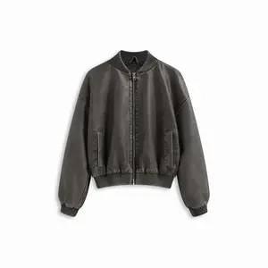 Cider Faux Leather Stand Collar Zip Through Bomber Jacket