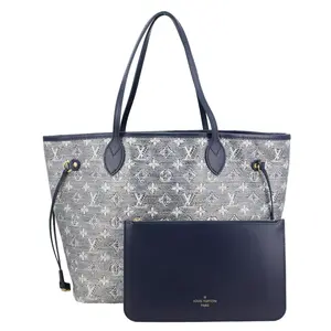 Pre-owned Louis Vuitton CANVAS Shoulder Bags Neverfull MM Monoglam Jacquard Tote Bag Navy Blue