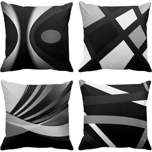 Set of 4 Black Throw Pillow Covers Modern Abstract Grey Stripes Gray White  Bold Decorative Pillow Cases  Decor Square 18x18 Inches Pillowcases