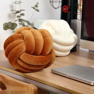 Caramel Color Round Pillow 9 Inch Knot Ball Home Decorative Cushion, Stylish Aesthetic Decoration Pad, Perfect for Living Room and Bedroom, Knot Design