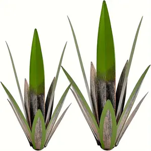 New 2pcs Rustic Tequila Sculpture, Metal Agave Plant Home Decor, Rustic Hand Painted Metal Agave Garden Ornamen