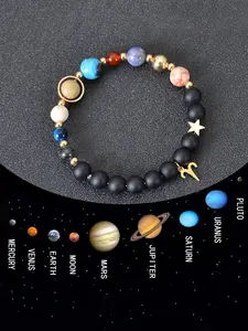 Planet & Constellation Design Beaded Bracelet, Stackable Bracelets, Fashionable Elastic Adjustable Bracelet for Women & Men, Trendy All-match & Exquisite Jewelry for Birthday Gift, Matching Bracelet