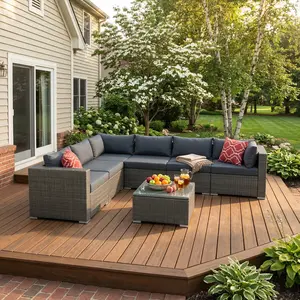 LIVITOPIA 7 Pcs Patio Furniture Set,Outdoor Rattan Weaving Conversation Set with Washable Cushions & Reinforced Glass Tabletop, Wicker Chairs and Table Set for Porch, Garden, Balcony