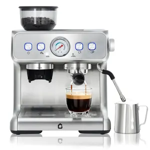 GARVEE 20 Bar Pressure Stainless Steel Espresso Machine with Grinder, 2.8L Removable Water Tank, Milk Frother Steam Wand for Latte/Cappuccino - Adjustable Shot Volume, Professional Home/Office Use