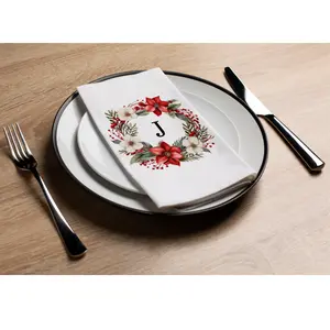 Disposable Paper Guest Towel with Christmas Holiday Napkins Flower Monogram "J" - Pack of 16