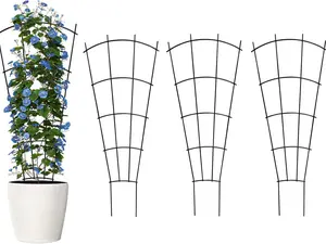 Arifaro 4 Pack 32" Metal Plant Trellis for Pots & Garden Beds, Rustproof Support for Indoor Outdoor Climbing Plants, Vines, Flowers, Fan Shaped, Black