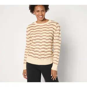 AnyBody Textured Pointelle Puff Sleeve Sweater
