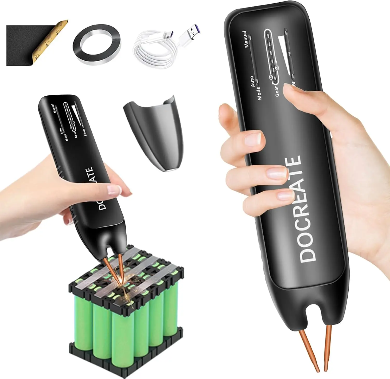 Portable Lightweight Battery Spot Welder Machine, 11 Power Levels, Auto & Manual Modes, Built-in Welding Tips, Overheat Protection, Short-Circuit Safe Welding Tool for 18650 DIY Repair & Nickel Strips