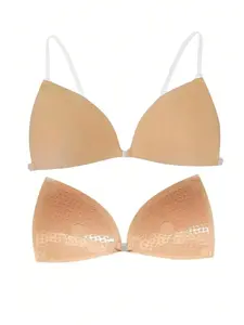 1 set of triangle stick-on bra, self-adhesive invisible bra - seamless triangle bra with transparent straps, featuring anti-slip support, comfortable and elegant to wear, suitable for various dresses