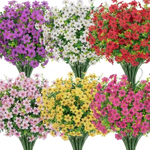 24 Bundles Artificial Flowers for Outdoors Fake Silk Flowers Faux Plastic Plant UV Resistant for Spring Summer Porch Garden Yard Planter Wedding Indoor Outdoor Home Decoration, Multicolor