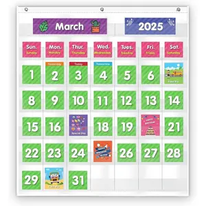 Classroom Monthly Calendar Pocket Chart with 71 Cards for  Learning for ,White