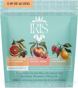 Iris Women’s Daily Electrolyte Drink Mix Variety Pack, Hydration Powder Sachets with Myo & D-Chiro Inositol, B Vitamins & Fiber Support, 15 Pack