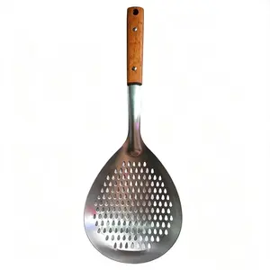 Wooden Handle Stainless Steel Strainer Spoon, Heat Resistant Perforated Filter Spoon, Ideal for Frying, Draining Pasta, Hot Pot, Vegetables