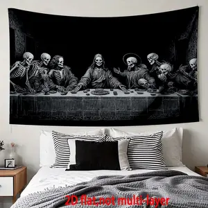 Gothic Halloween Party Banner - Skeleton Last Supper Backdrop with Dark Gothic Decorations, Black & White Religious Horror Art - No Electricity Needed, Easy Hang Tapestry for Themed Parties, Weddings, Home Decor - Durable Polyester Fabric Decoration