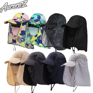 Unisex Wide Brim Full Coverage Sun Protection Fishing Hat, Breathable Lightweight Summer Outdoor Cap With Detachable Face Mask & Neck Flap, All Round UV Shield Hat For Hiking Camping Climbing