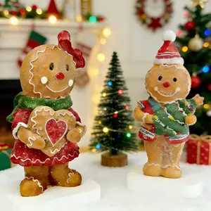 Resin Gingerbread Boy & Girl Desktop Ornament, Decorative Figurine for Home Decoration, Non-Precious Metal Material, Ca Prop 65 Compliant