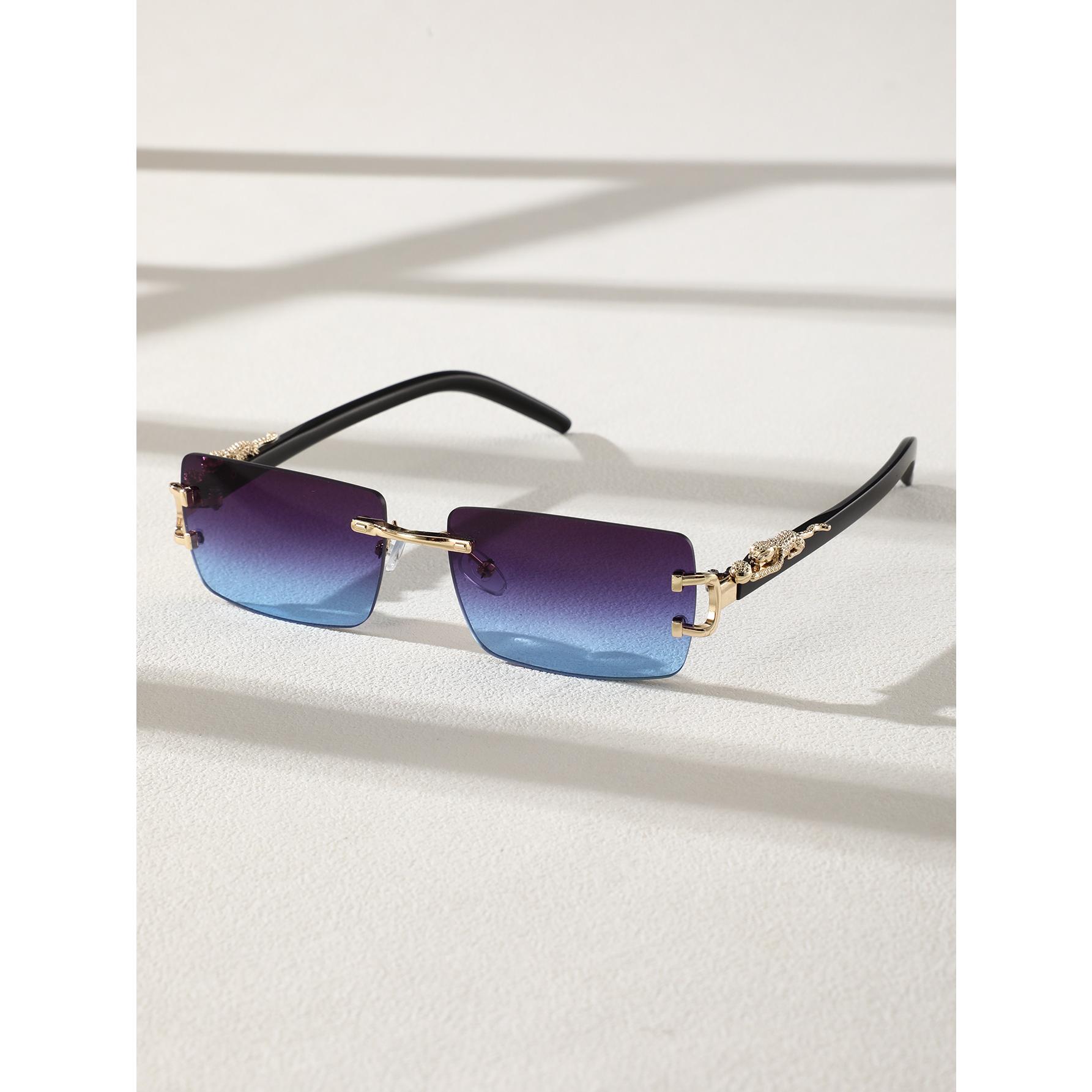 2pcsRimless Gradient Sunglasses | Y2K Streetwear Leopard Detail UV400 Shades | Luxury Gold Accent Retro Sunnies for Summer Beach, Driving & Festival