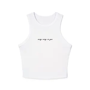 swag swag on you racer tank top Bieber inspired fan merch | minimalist centered text casual comfy cami slim sleeveless top White Womens y2k crop tight-fitting