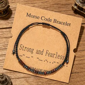 Morse Code Bracelet Secret Message Hematite Wood Beads Gemstone Healing Bracelet Gift for Women Men