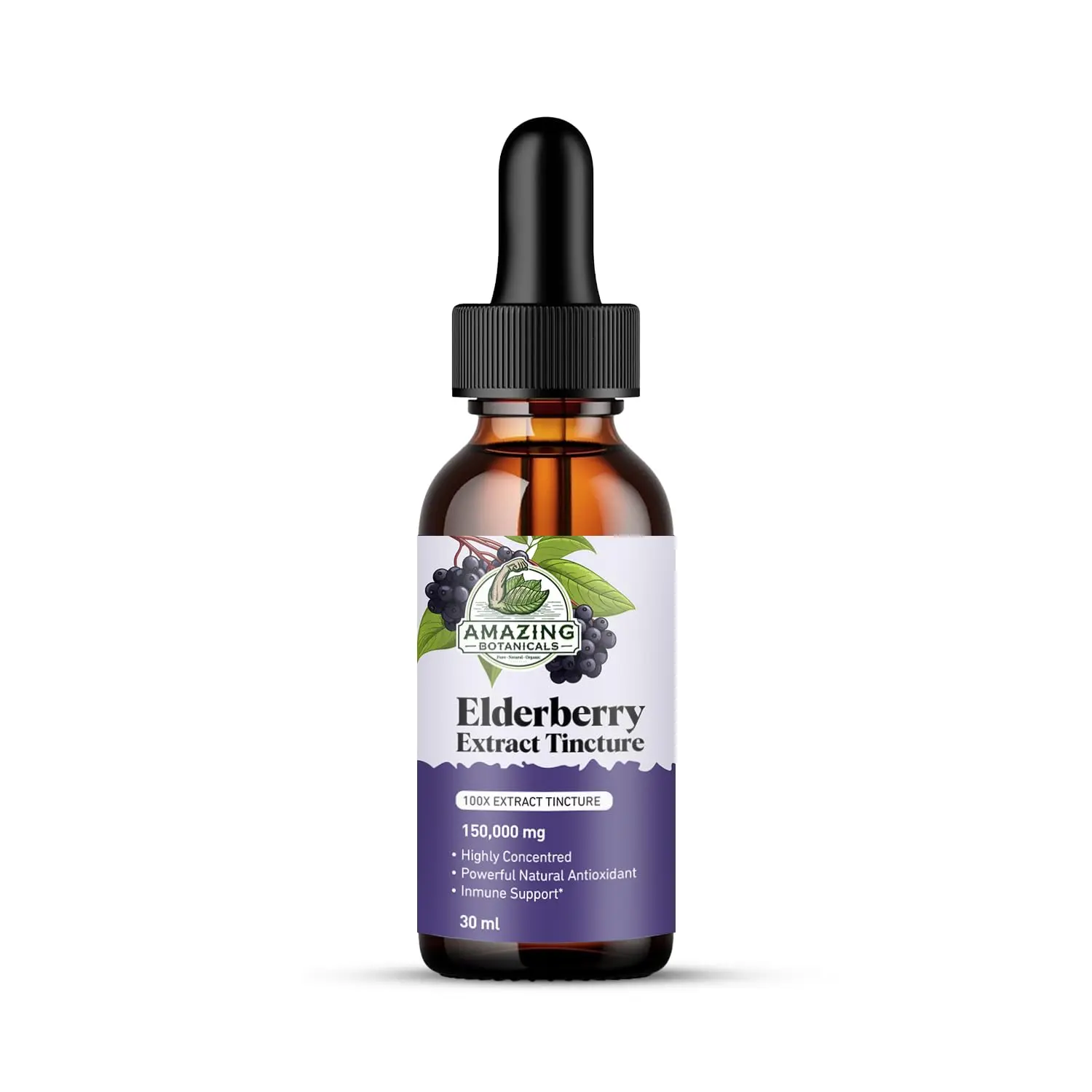 Amazing Botanicals Organic Elderberry Tincture - 15,000mg Immunity Booster Liquid, GMP Certified, 1 fl oz (30ml) Portable Vegan Eco-Friendly Naturally Derived Edible Supplement, Gluten-Soy-Dairy-Meat-Peanut-Sesame-Shellfish-Yeast-Egg-Free