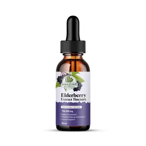 Amazing Botanicals Pure Organic Natural Elderberry Extract Tincture - 15,000mg Strength, GMP Certified, 30ml/1oz Edible Dietary Immunity Boost Wellness Supplement