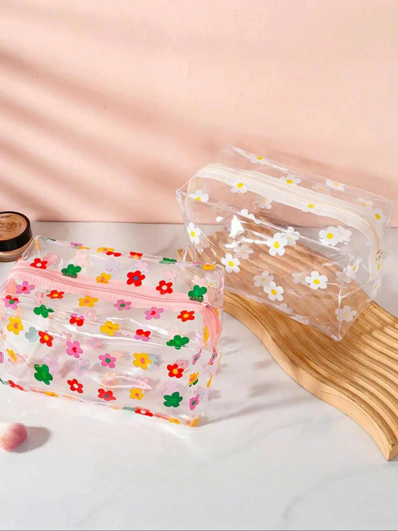 1pc Multicolor Flower Transparent PVC Waterproof Travel Bag, Makeup Organizer, Bath Storage Bag, Swim Gear Bag, All Seasons